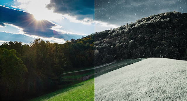 How to change the weather from summer to winter in Photoshop