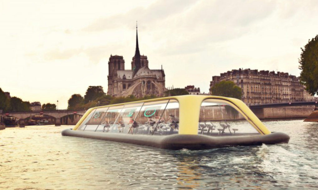Floating Paris gym uses human energy to cruise down the Seine River