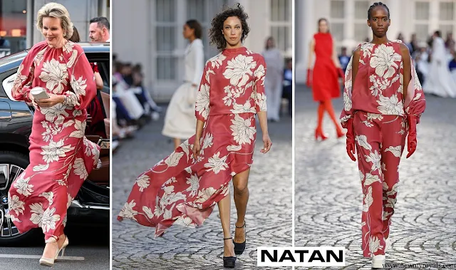 Queen Mathilde wore Natan Couture Long Sleeve Printed Gown