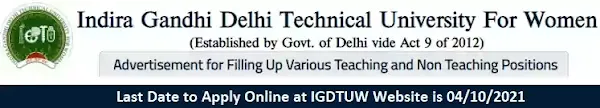 IGDTUW Faculty Non-Teaching Vacancy Recruitment 2021