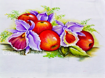 pintura de maças e orquideas