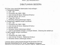 Lowongan kerja terbaru dari P.O Sinar jaya Megah Langgeng