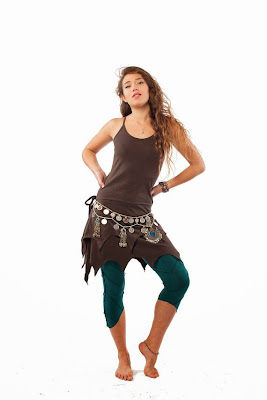 ORGANIC PIXIE DRESS - coffee - psy trance tribal elf boho cotton fairy hippy tatty hem