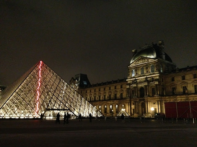 The lourve at night in Paris, France