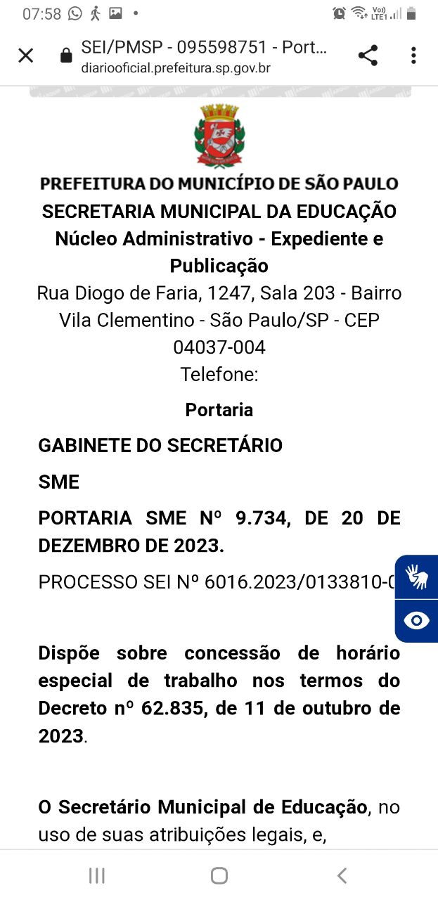 SME: Dispõe sobre concessão de horário especial de trabalho dos servidores e servidoras municipais com deficiência