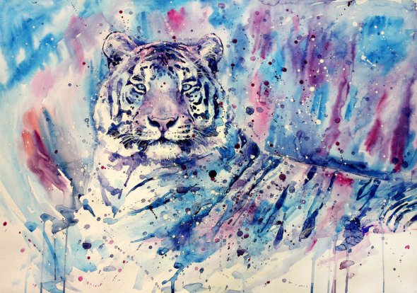 Elena Shved deviantart pinturas aquarelas coloridas animais manchados cavalos gatos cachorros leões tigres cores
