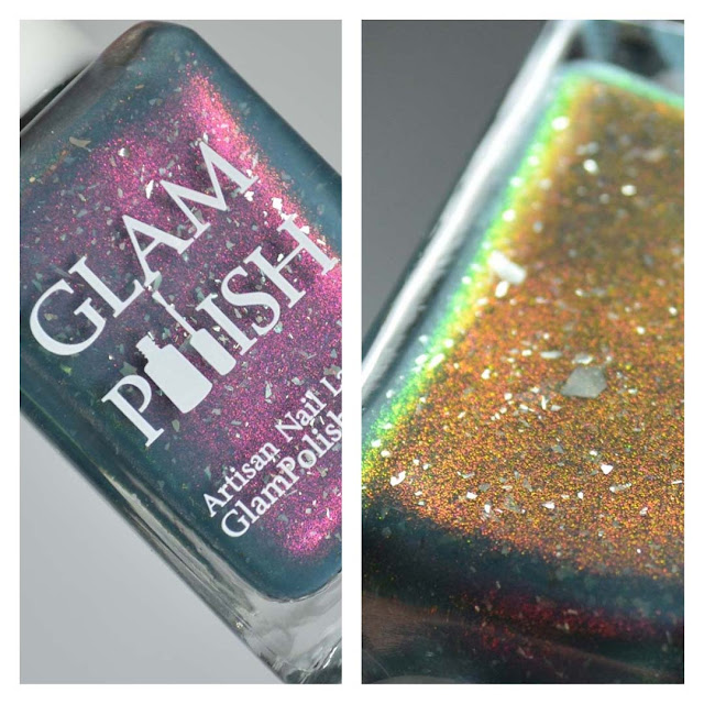 grey nail polish with shimmer in a bottle