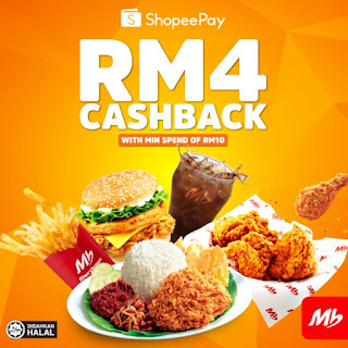 Marrybrown Shopee Pay RM4 Cashback with minimum RM10 spend (April 4, 2021)