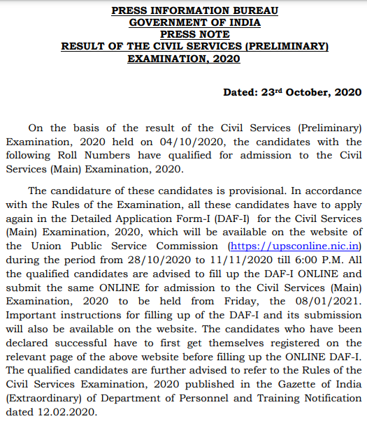 UPSC Civil Services IAS 2020 Notification