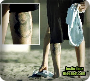 Where showing the Justin Bieber new lowerleg tattoo