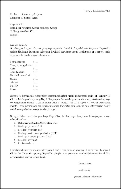 Contoh Application Letter IT Support Yang Sudah Berpengalaman Berdasarkan Informasi Dari Seseorang