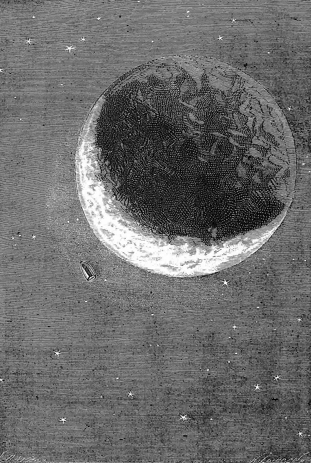 an 1872 illustration for a Jules Verne book about the moon