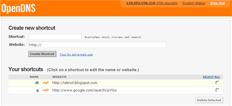 OpenDNS Browser Shortcuts