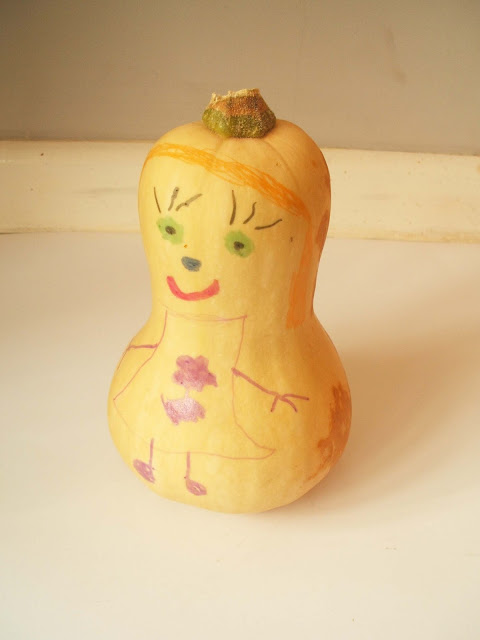 child's drawing on a root vegetable