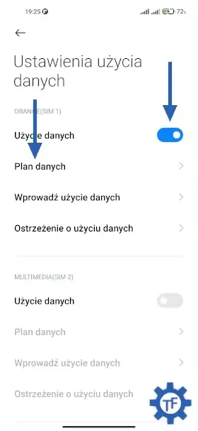 Ustawienia użycia danych w Xiaomi