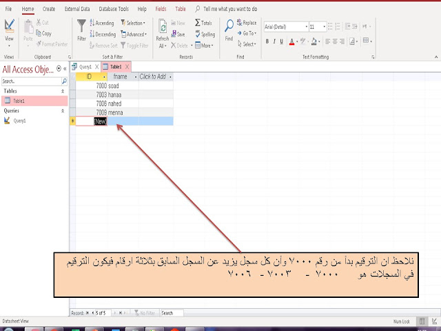 بدء الترقيم التلقائي من رقم معين فى الاكسس MS access