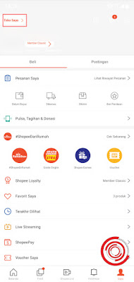 1. Langkah pertama untuk memilih dan mengatur jasa pengiriman di Shopee, silakan kalian buka aplikasi Shopee, pilih menu Saya dan pilih Toko Saya