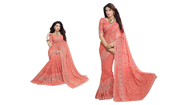 Craftsvilla Chiffon Saree With Blouse Piece (FKMS207-9004 Peach_Peach_Free Size)