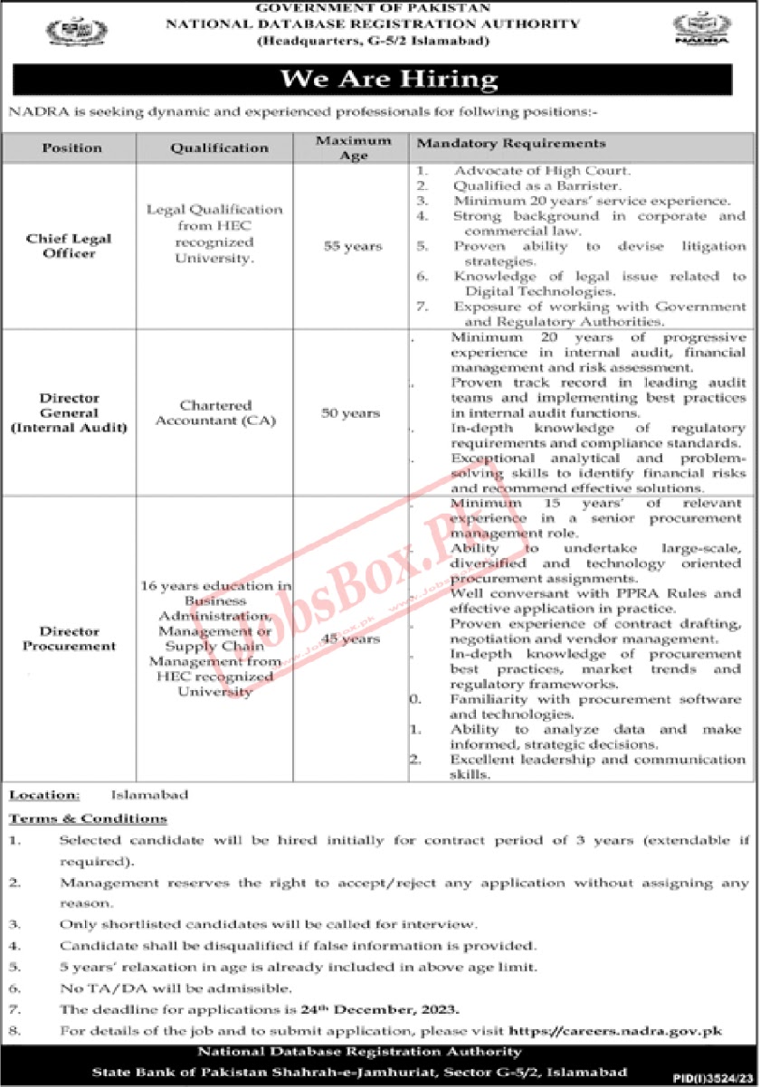 National Database and Registration Authority NADRA Jobs 2023 - Latest Advertisement