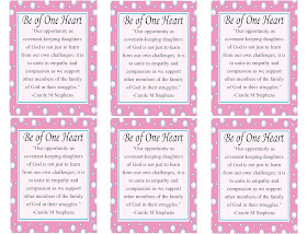 Be of One Heart this month and make your homes, neighborhoods, and communities draw a little closer to Zion this month with this printable visiting teaching message tag.  Take these tags to your Visiting Teaching sisters with a small bag of heart candies and share the Savior's words of love and support.