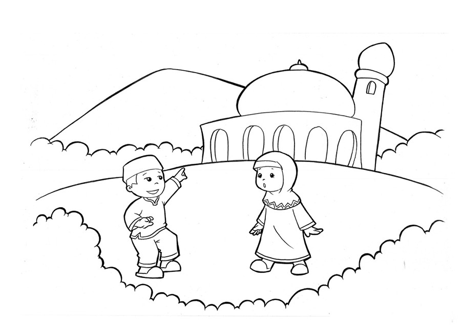 Sketsa gambar mewarnai untuk anak tidak lengkap jikalau belum memiliki pola gambar mewarna Gambar Mewarnai Kartun Muslim Terbaru