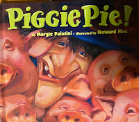 The cover of the children's book, Piggie Pie!, featuring pigs and a witch.