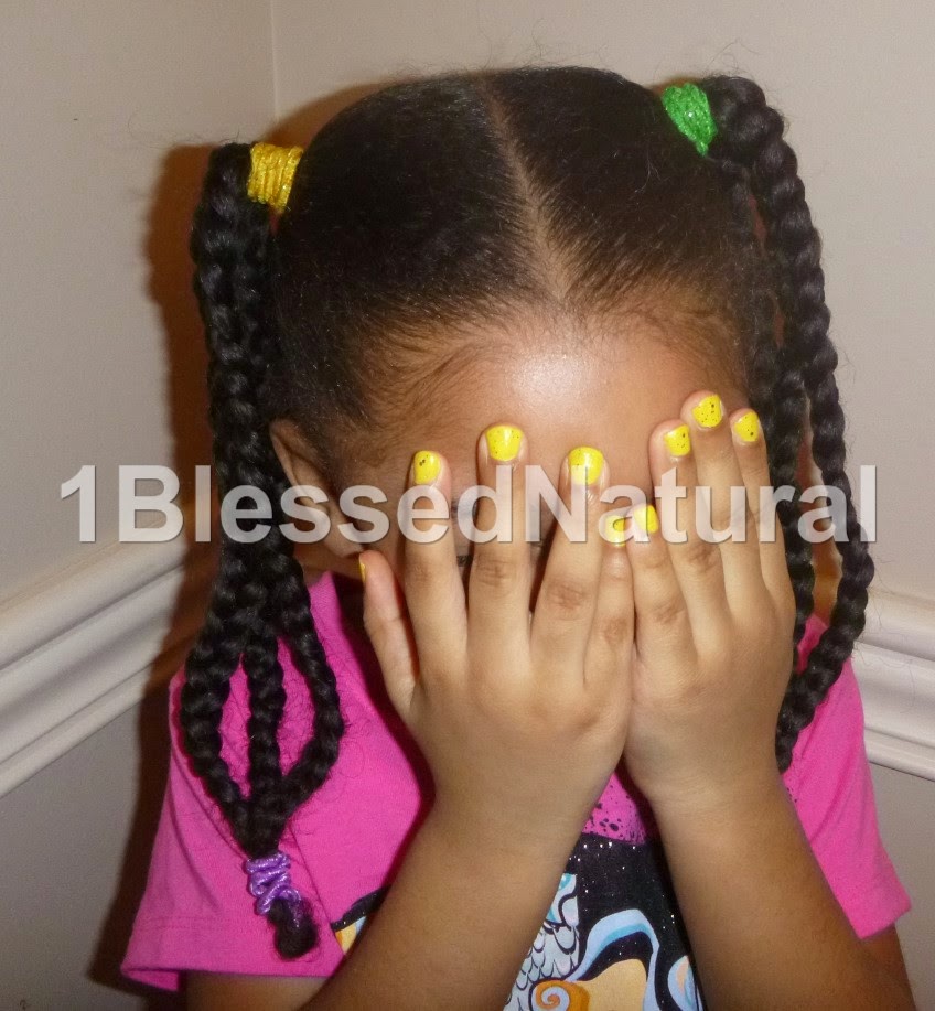 Copyright 2015 1BlessedNatural: front view of Little Sister Natural's banded braids