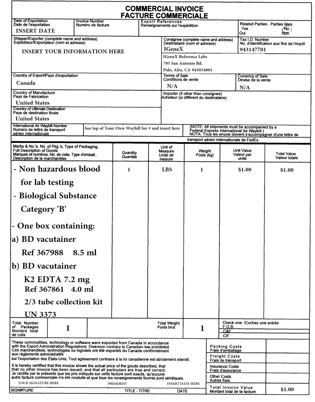 commercial invoice example