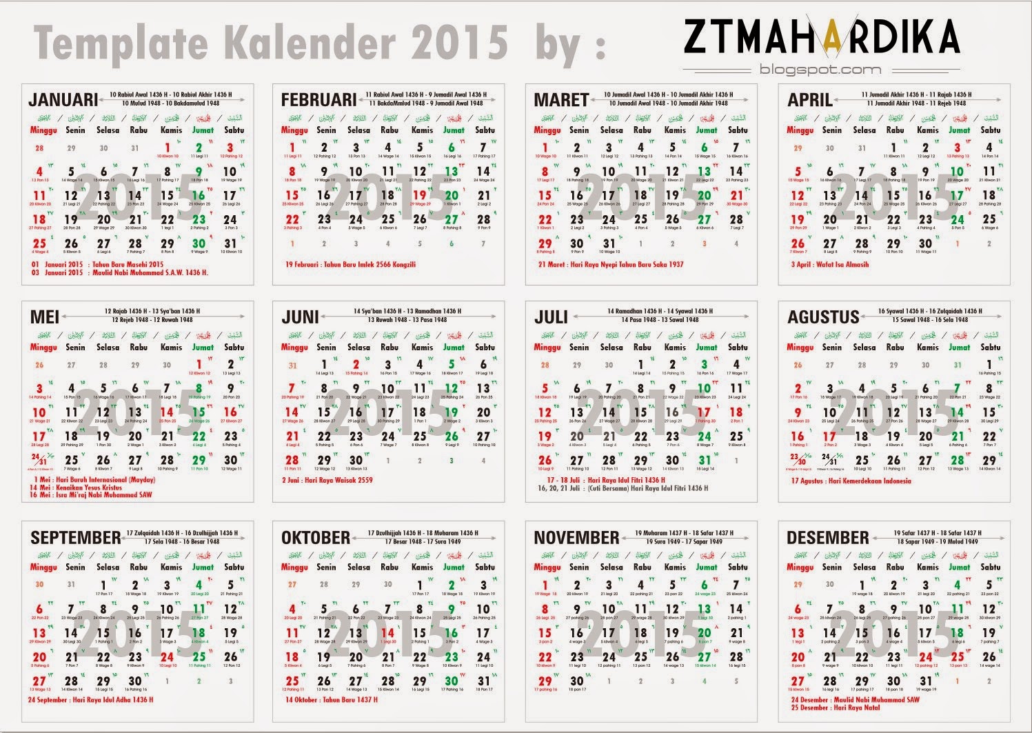Kalender 2016 Indonesia Lengkap Libur Nasional - ANGGA dot 