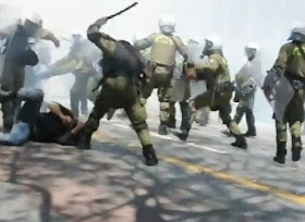 Athens Greece Bankers Riot Police Kick and Beat Savagely Isolated Protester