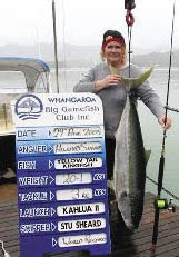 Record Kingie beats 'giving birth' ,Hillary Sheard with her world record claim kingfish – 20.10kg on 3kg line.
