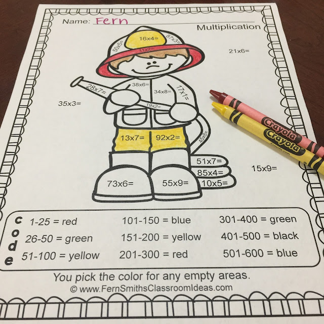 An Entire New Line of Color By Numbers to Match Your Careers or Community Helper Units, Addition, Subtraction, Multiplication and Division. By Fern Smith's Classroom Ideas