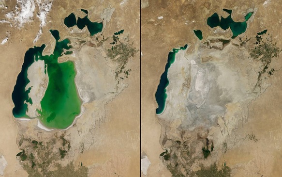 You Still Think Climate Change Is A Hoax These 20 Before-And-After Photos Will Leave You Speechless! - ARAL SEA SHRINKAGE, CENTRAL ASIA, 2000 AND 2014