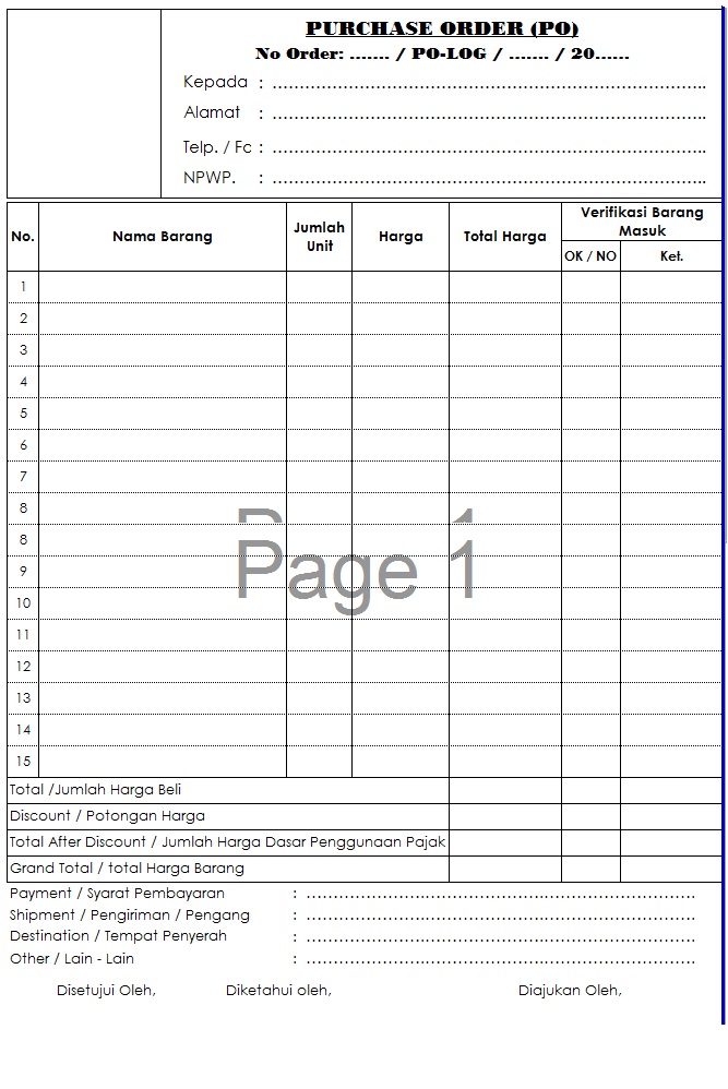 Contoh Form Po (Purchasing Order)  Kolektor Prosedur