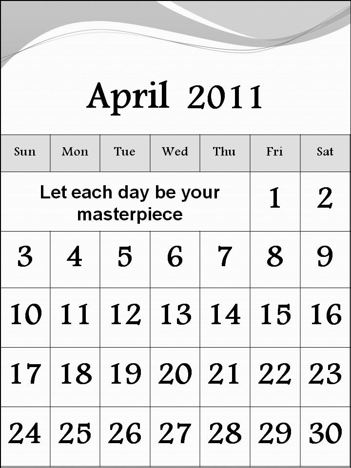 printable april 2011 calendar with holidays. APRIL 2011 CALENDAR PRINTABLE