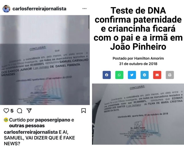 Teste de DNA utilizado em vídeo contra dr. Samuel é falso, imagem foi retirada do google e manipulada