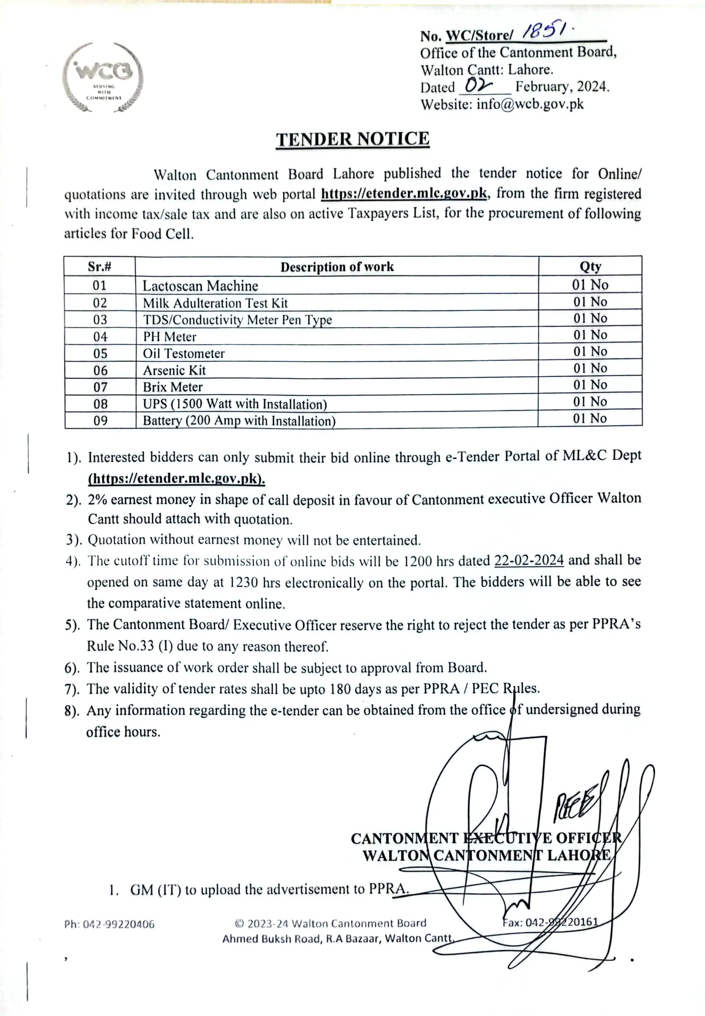 Walton-Cantonment-Board-Tenders-in-Lahore-Notic-2024-ads