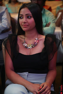 Swetha Basu in a Black Sleeveless Top Long Skirt at Mixture Potlam Movie Audio Launch 046.JPG