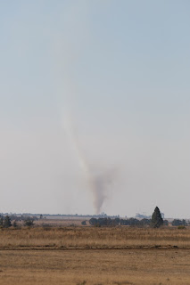 Signs of very strong activity in the distance over a veld fire