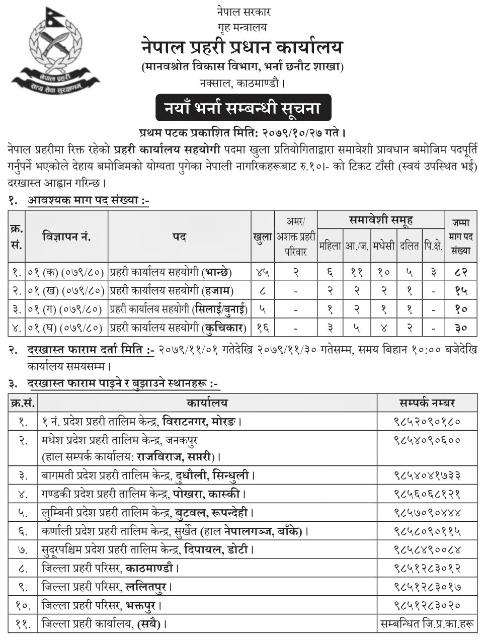 Nepal Police Vacancy for Police Office Assistant