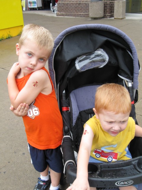 The boys each got one on their arm We saw the PBS kids booth with Clifford