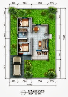  Denah  Rumah  Minimalis Type 45 Tanah  150  m2 