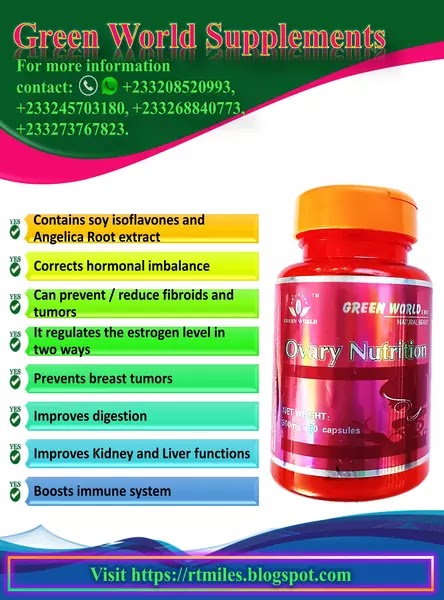 Green World Ovary Nutrition Capsule can reduce the risk of hormone-associated disorders like breast hyperplasia and fibroid.