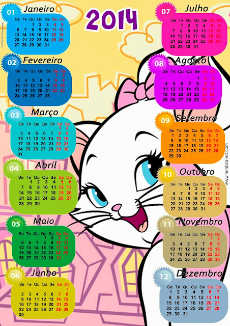 Calendários coloridos 2014 com varios temas