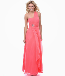 Coral Chiffon One Shoulder Empire Waist Prom Dress