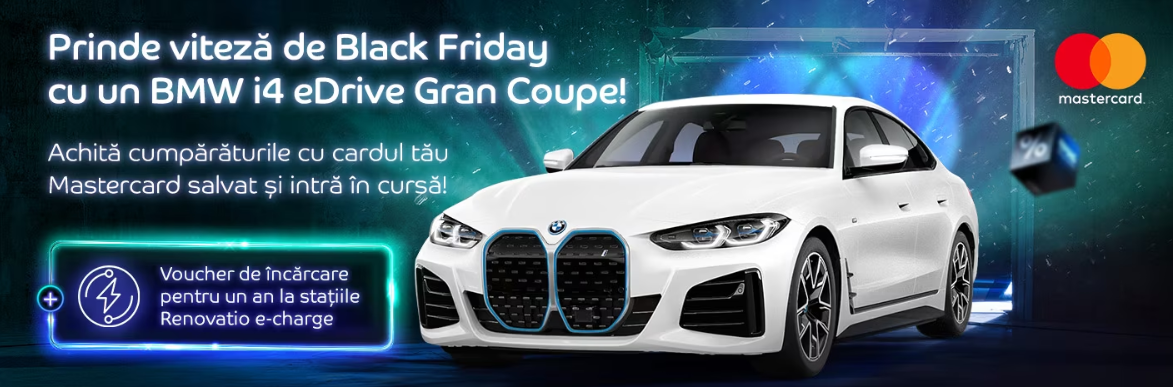 Concurs Black Friday eMAG 2023 - Castiga o masina BMW i4 eDrive Gran Coupe