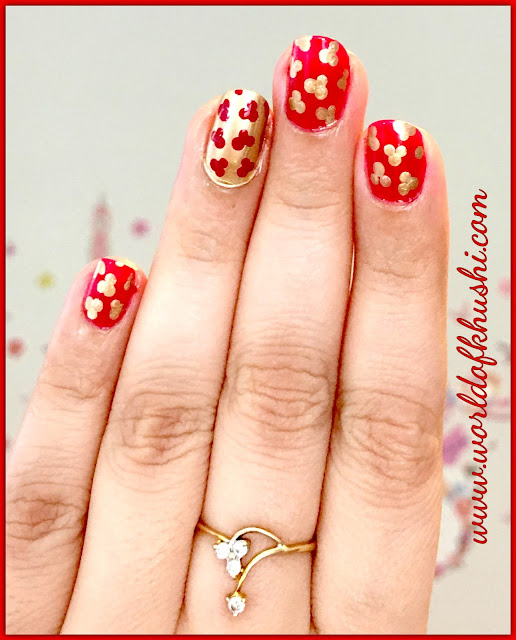 RedGoldPolkaNailArt_KhushiWorld