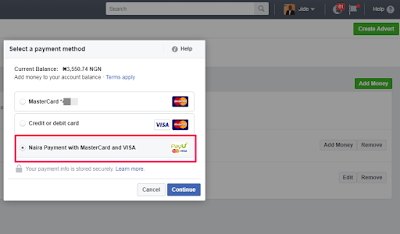Facebook Naira card payment method