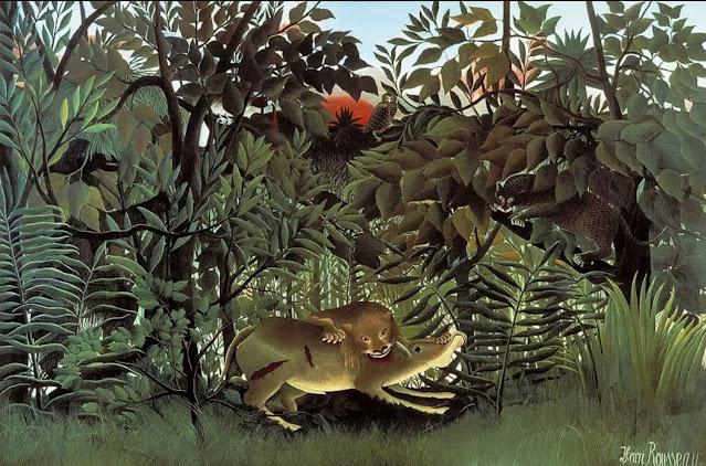 Анри Руссо, «Голодный лев бросается на антилопу», (1905)
