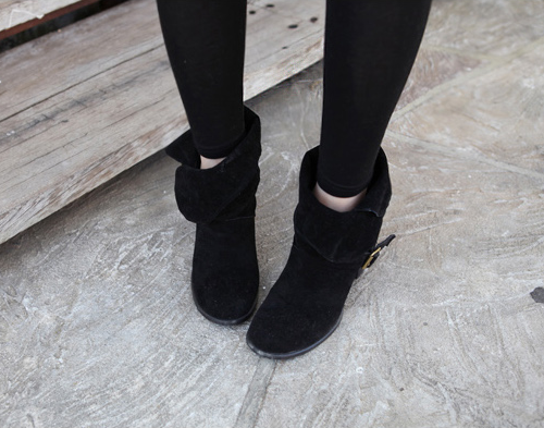 Buckled Suede Fold Over Ankle Boots